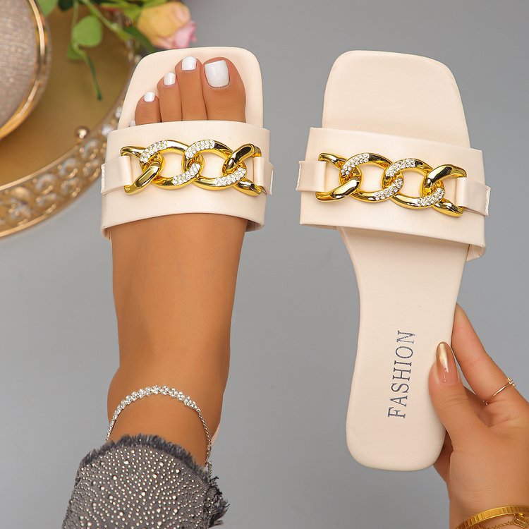 Damen Komfortable Sandalen mit funkelndem Kettenakzent EB