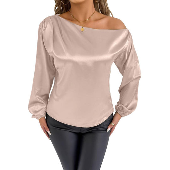 Damen elegante Off-Shoulder Bluse mit weiten Ärmeln EB