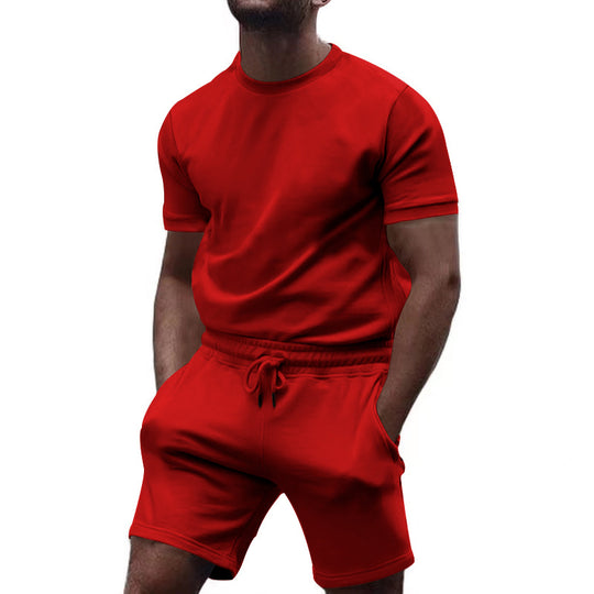 Herren nan minimalistisches Jersey-Ensemble mit bequemem Rundhalsshirt und elastischer Tunnelzug-Kurzhose EB