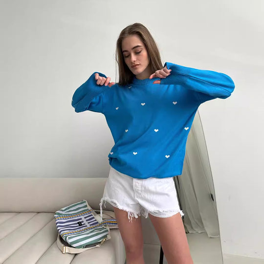 Damen Lässiger Pullover mit Herz-Muster EB