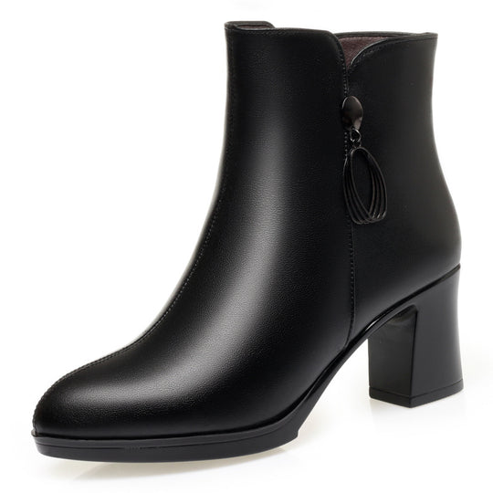 Damen Elegante Stiefeletten mit modischem Reißverschluss und blockiertem Absatz EB
