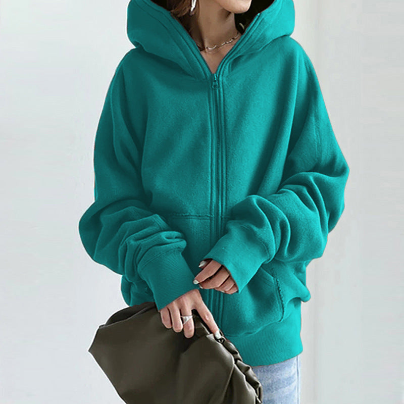 Damen nan übergroße Kapuzenjacke mit Reißverschluss und Kängurutasche aus flauschigem Fleece EB