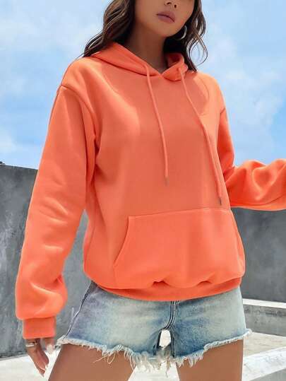 Damen nan cropped Oversize-Hoodie mit tiefer Schulterpartie, Kängurutasche und fleecegefüttertem Innenleben EB