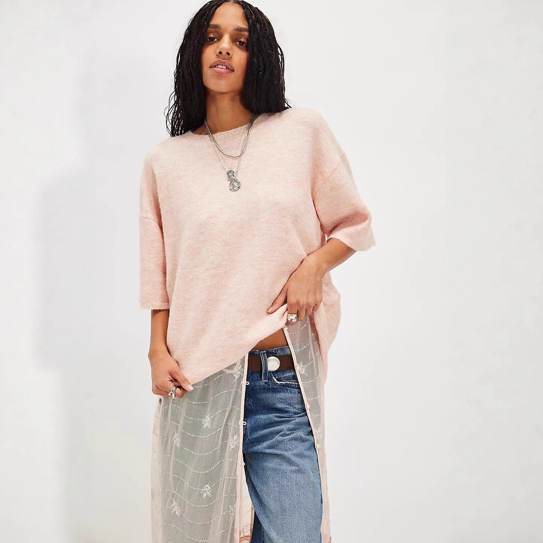Damen Stylish halbtransparentes Sweatshirt mit Spitze und lässigem Schnitt EB