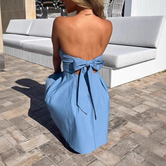 Damen Off-Shoulder Minikleid mit voluminösem Rock und eleganten Raffungen EB