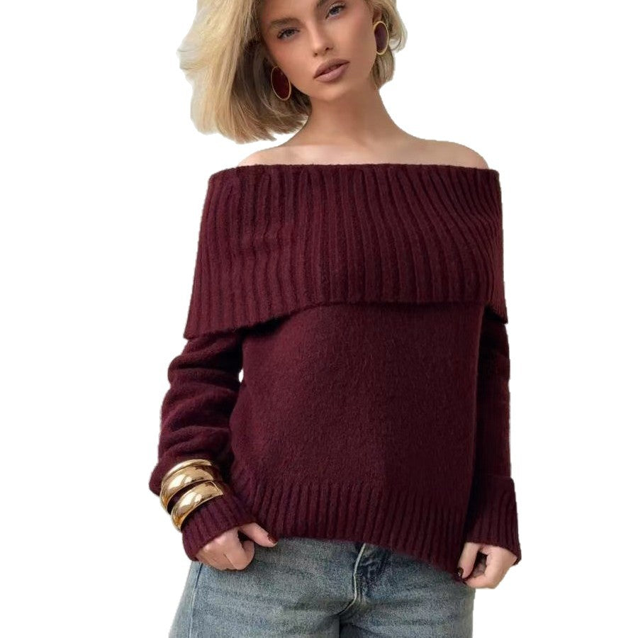 Damen Off-Shoulder Strickpullover mit Rippstruktur EB