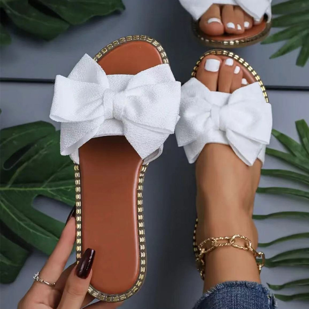 Damen elegante Sommer-Pantoletten mit großem Schleifen-Detail EB