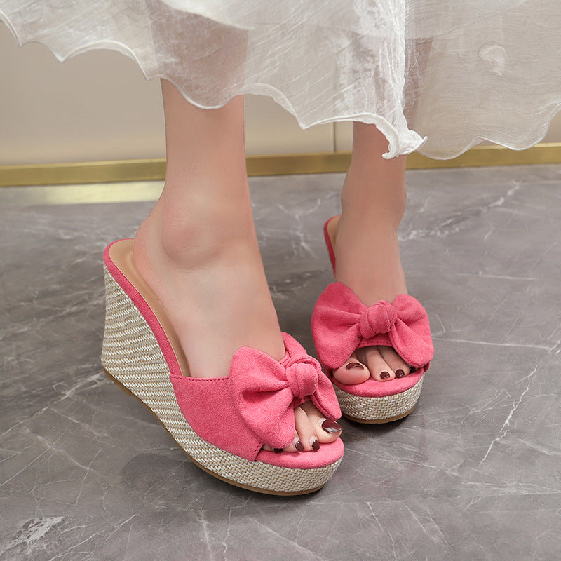 Damen Wedge-Pantoletten mit kreativem Schleifen-Design und verstellbarem Riemen EB