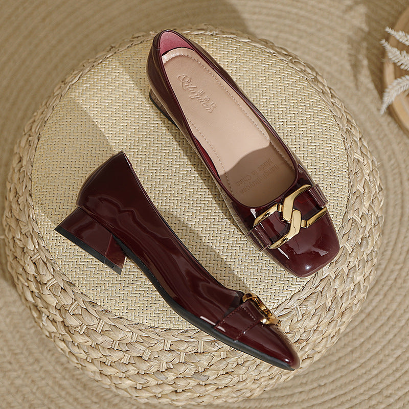 Damen Ballerinas mit eleganter Schnallenapplikation und komfortablem Blockabsatz EB