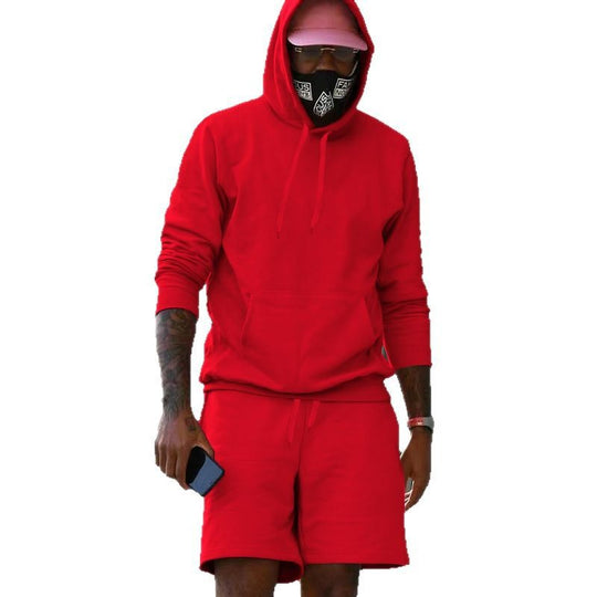 Herren nan zweiteiliges Freizeit-Set Hoodie und Sweatshorts aus French Terry mit Kängurutasche und Tunnelzug EB