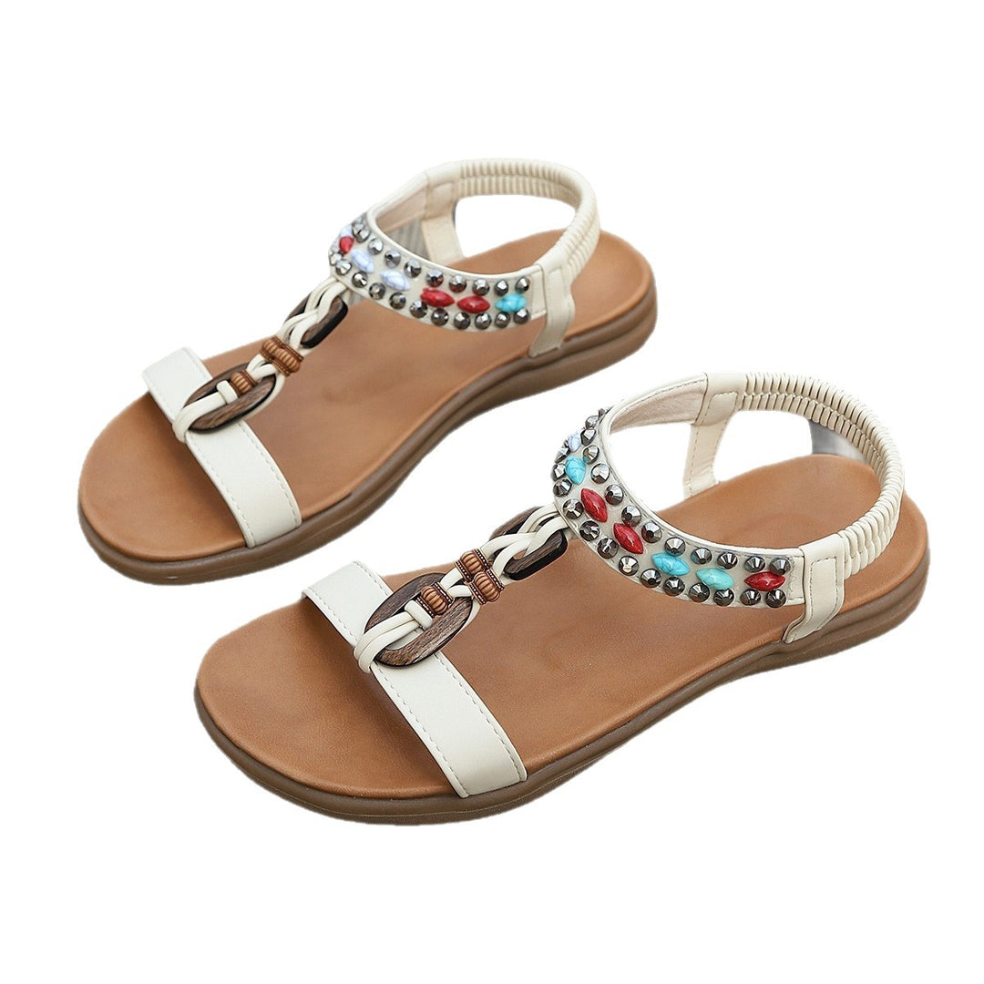 Damen modische Zehentrenner-Sandalen mit glitzernden Akzenten und elastischem Fersenriemen EB