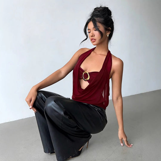 Damen Hochwertiges Wickeltop mit dekorativem Ringdetail EB