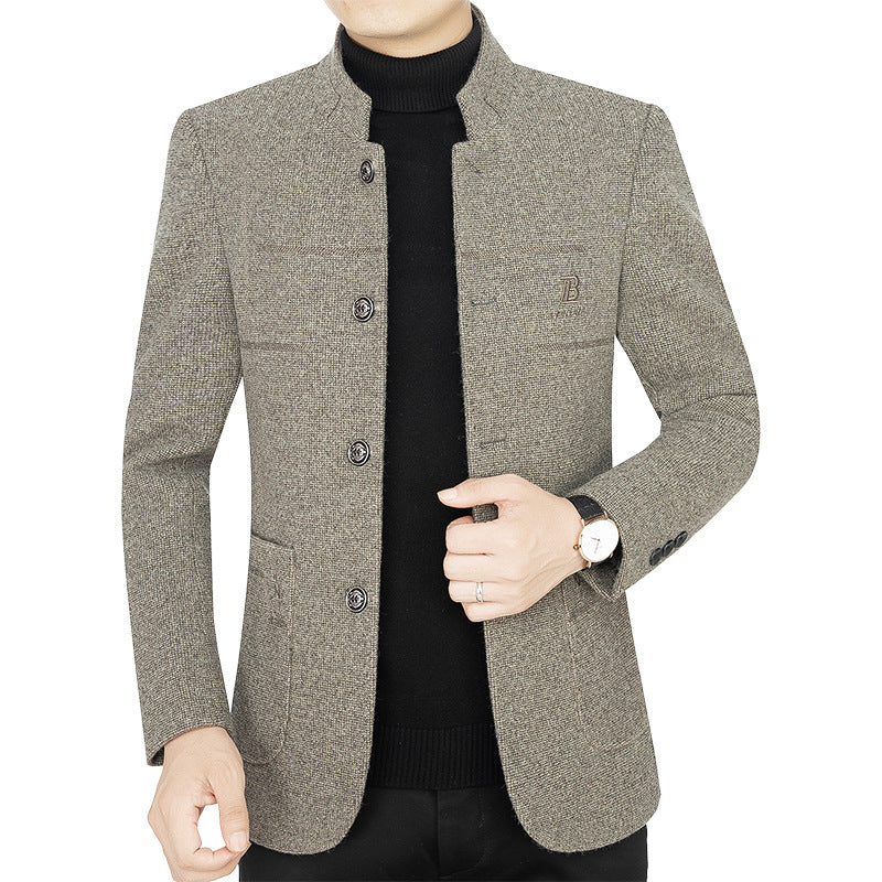 Herren Kurzmantel-Blazer mit Stehkragen und dekorativen Ziernähten EB
