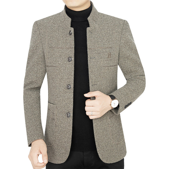 Herren Kurzmantel-Blazer mit Stehkragen und dekorativen Ziernähten EB