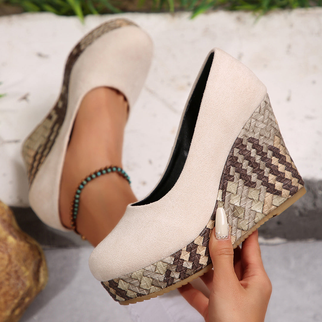 Damen Wedge-Pantoletten mit geflochtenem Absatz und komfortablem Innenfutter EB