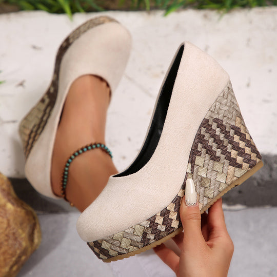 Damen Wedge-Pantoletten mit geflochtenem Absatz und komfortablem Innenfutter EB