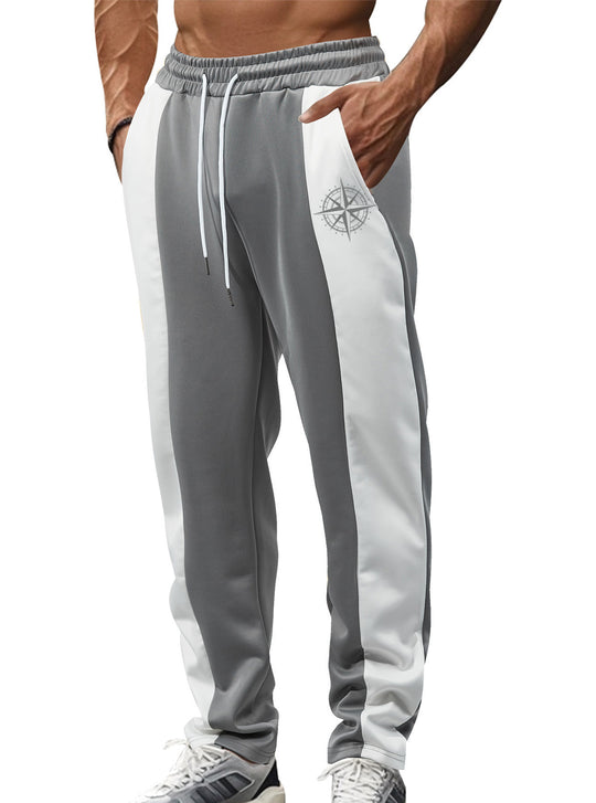 Herren nan sportive Trackpants mit seitlichen Kontrastbahnen elastischem Bund Kordelzug und Hirschstickerei EB
