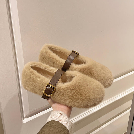Damen Flauschige Hausschuhe mit elegantem Schnallenverschluss EB