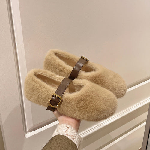 Damen Flauschige Hausschuhe mit elegantem Schnallenverschluss EB