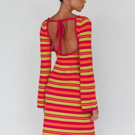 Damen Langarm-Kleid im modischen Streifenlook EB