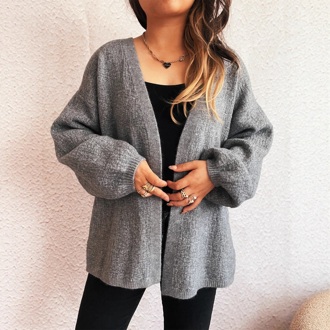 Damen lässige Strickjacke mit weitem Schnitt und voluminösen Ärmeln EB