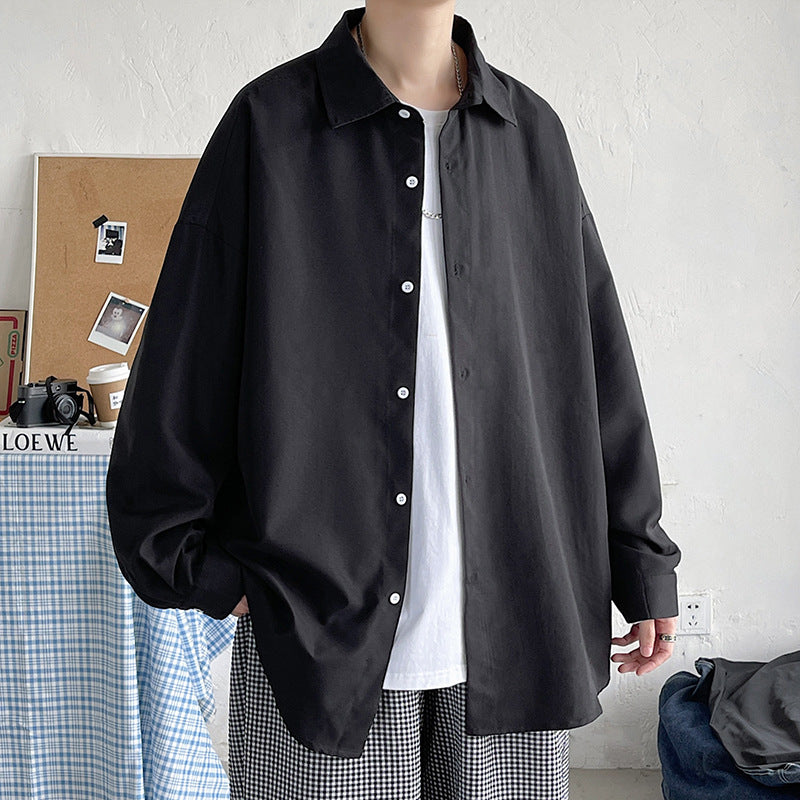 Herren nan leichtes Overshirt-Hemdjacke aus Baumwollmix mit verdeckter Knopfleiste, überschnittener Schulter und abgerundetem Saum EB