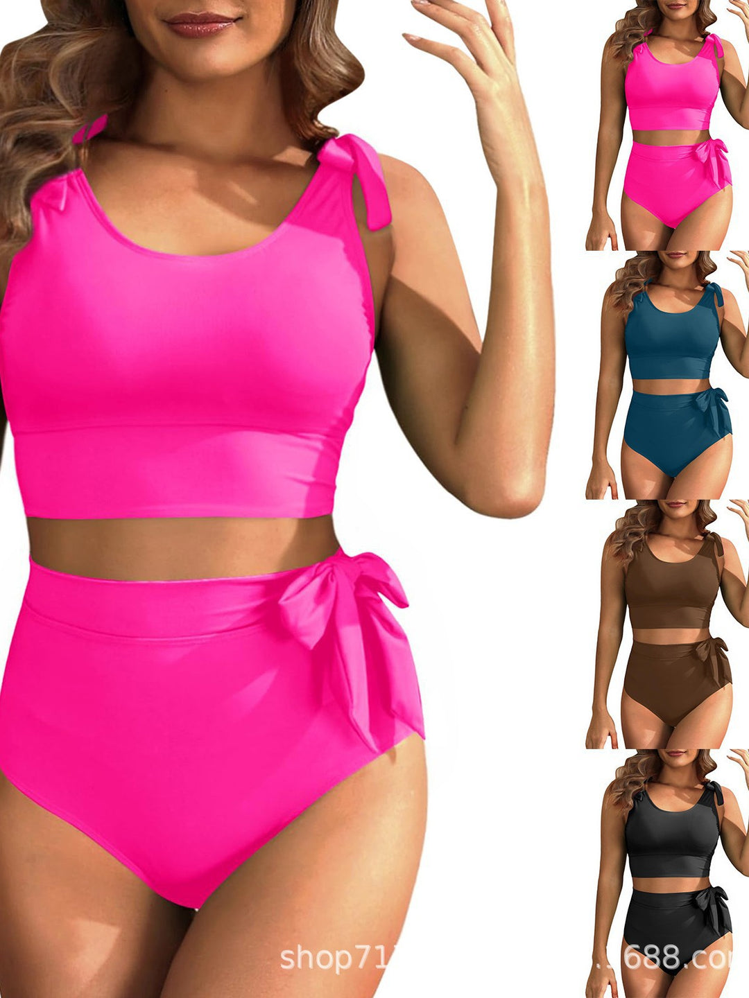 Damen Hochtailliertes Bikini-Set mit knotenverziertem Oberteil EB