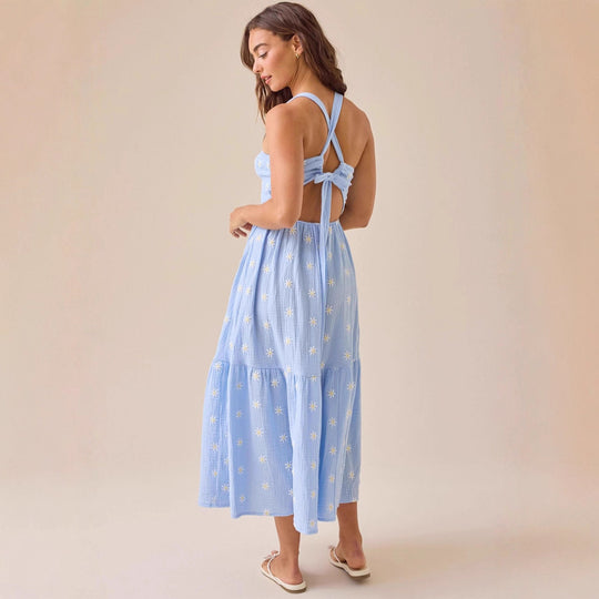 Damen Maxikleid mit gesticktem Design und luftiger Passform EB