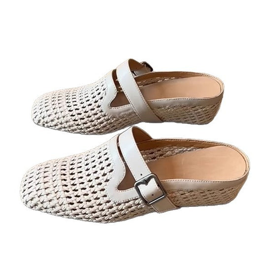 Damen Clogs mit modischem Geflecht und verstellbarem Riemen EB