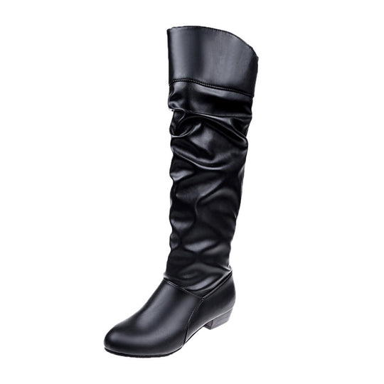 Damen nan knielange Slouch-Stiefel mit weichem Schaft und niedrigem Blockabsatz EB