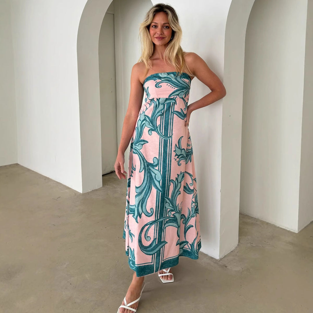 Damen Bandeau Maxikleid mit elegantem floralem Druck und fließendem Schnitt EB
