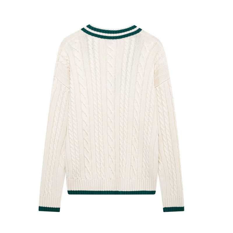 Damen Strickpullover mit V-Ausschnitt und strukturiertem Zopfdesign EB