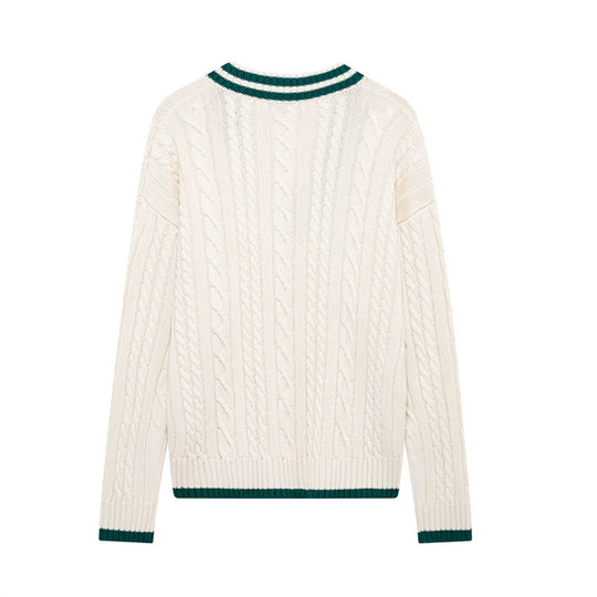 Damen Strickpullover mit V-Ausschnitt und strukturiertem Zopfdesign EB