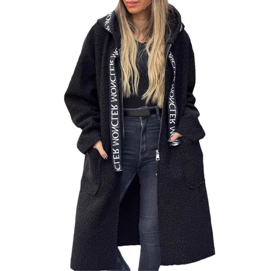 Damen Modischer Oversized-Fleece-Mantel mit praktischen Taschen und Kapuze EB