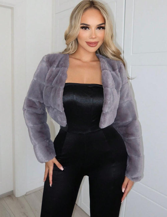 Damen Kurze Kunstpelzjacke mit breiten Ärmeln EB