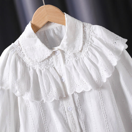 Damen verspielte Bluse mit voluminösem Kragen EB