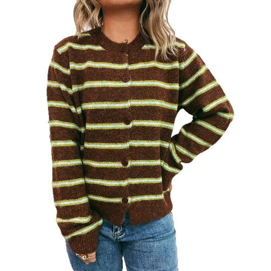 Damen Langärmliger Strickcardigan mit modischem Streifenmuster EB