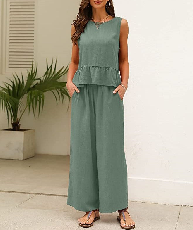 Damen luftiges Jumpsuit mit Rüschensaum EB