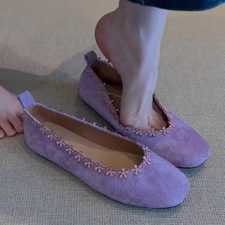 Damen bequeme Filz-Ballerinas mit zartem Blumenapplikationsdesign EB