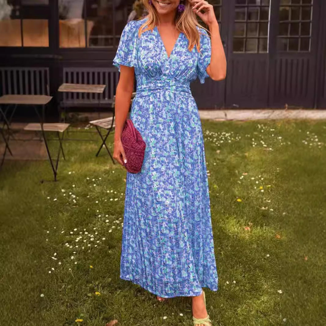 Damen Maxikleid mit floralem Muster und raffinierten Ärmeln EB