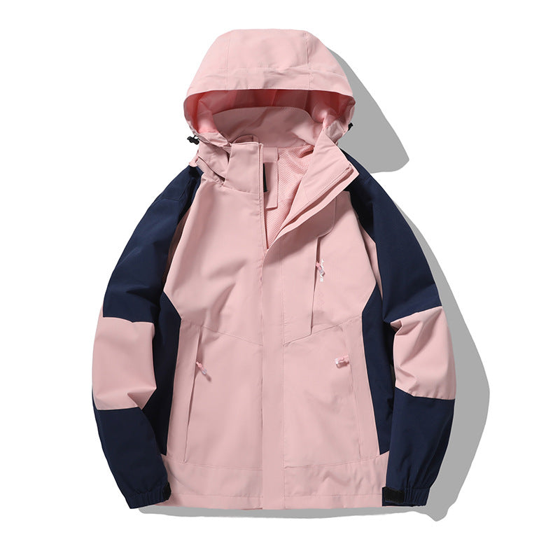 Herren wind- und wasserabweisende Outdoor-Hoodiejacke mit Belüftungsnetz, verstellbarer Kapuze und verdeckter Frontblende EB