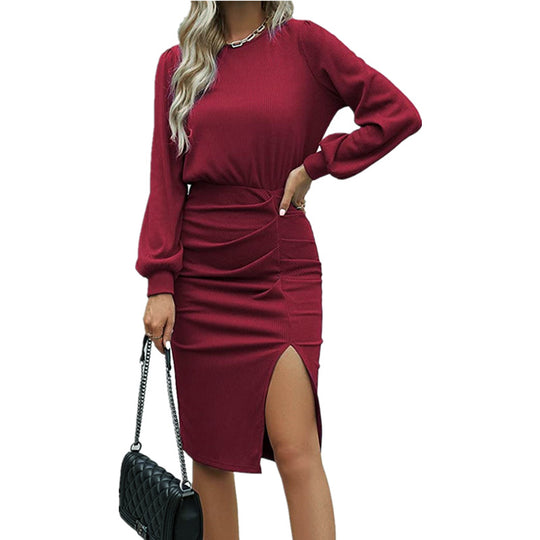 Damen elegantes Wickelkleid mit gerafftem Design EB