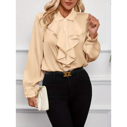 Damen Bluse Mitraffinierten Rüschendetails und Eleganten Ärmeln EB