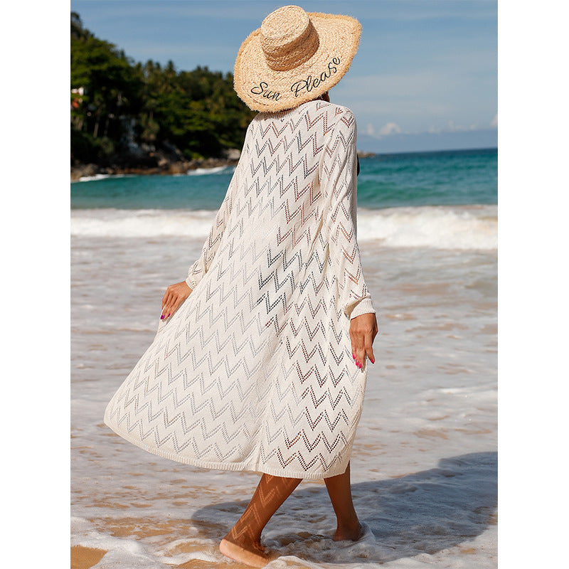 Damen eleganter Häkel-Strandkimono im Boho-Stil mit tiefem V-Ausschnitt EB