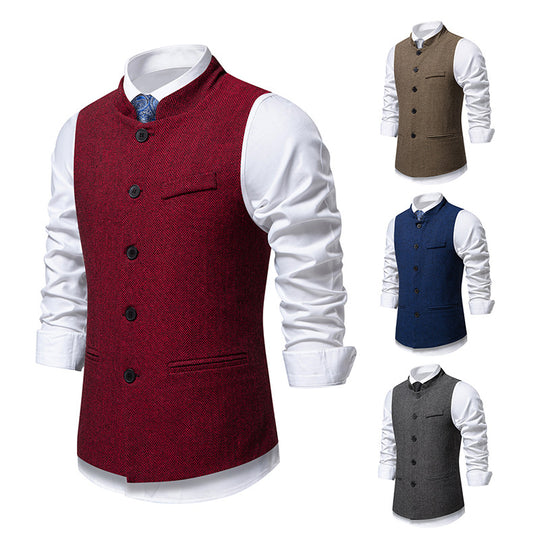 Herren nan elegante Weste mit Stehkragen und Fischgrätmuster aus Wollmix EB