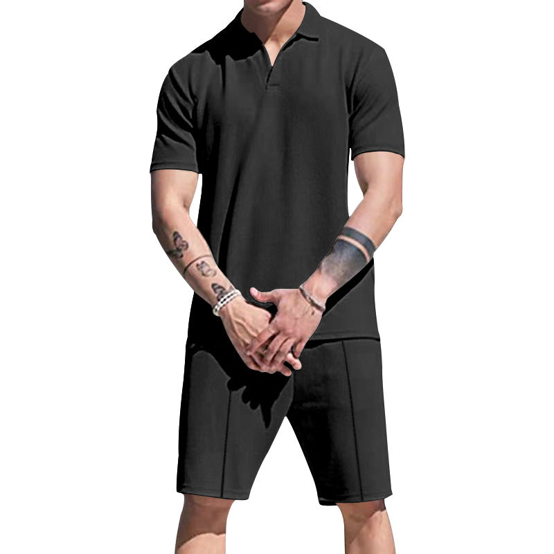Herren lässiges Kurzarm-Polohemd und Shorts-Set aus atmungsaktivem Stoff EB