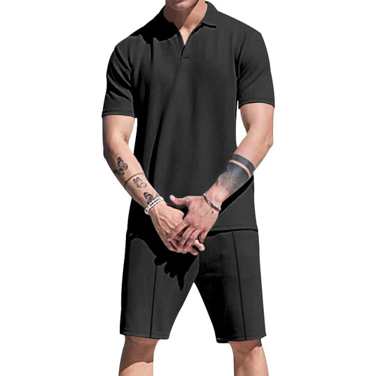 Herren lässiges Kurzarm-Polohemd und Shorts-Set aus atmungsaktivem Stoff EB