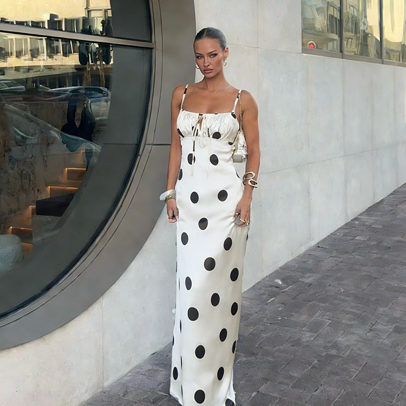 Damen Maxikleid mit verspieltem Punktmuster und raffiniertem Trägerschnitt EB