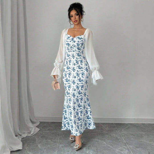Damen Maxikleid mit floralem Print und elegantem Chiffonüberwurf EB