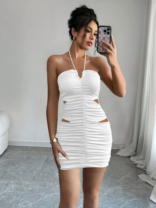 Damen Sexy Minikleid mit cut-out Details und gerafftem Design EB